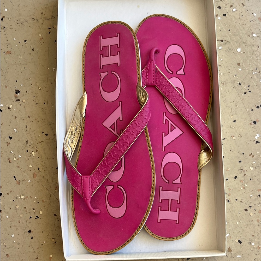 Coach Fuchsia and Gold Sandals